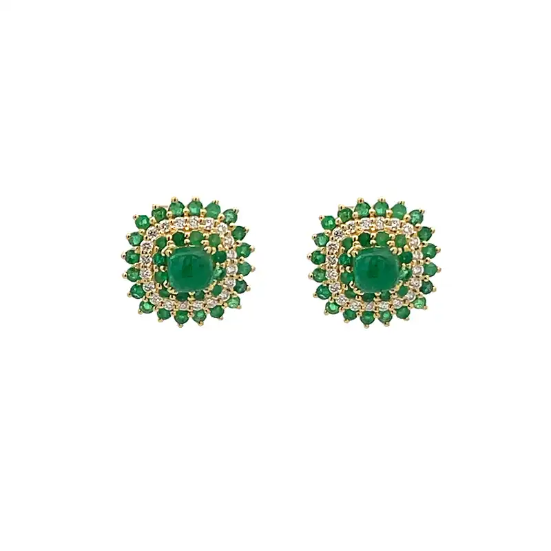 18K Gold Pendant Set in Emerald and Diamonds - Cushion shaped